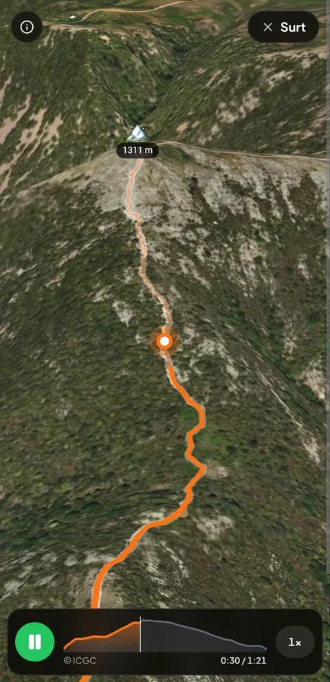Recorregut 3D de la ruta del Sui arribant al cim, a 1.311 m