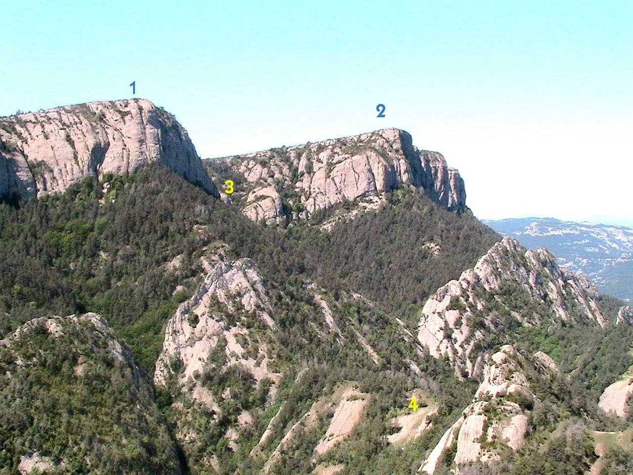 Isidre blanc - Busa i Bastets des del Tossal de la Viuda:
1 - La Llebre
2 - El Cogul
3 - Canal de Casa Vila

4 - Coll de Vera