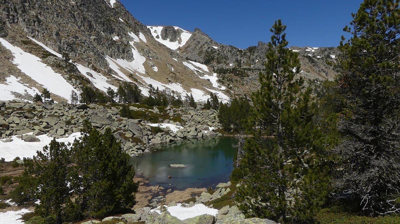 AMReboulet - Gorg Blau; Mountain pond at 2130 m; southern slope of Madrès; last snow patches; RNN Nohèdes;
